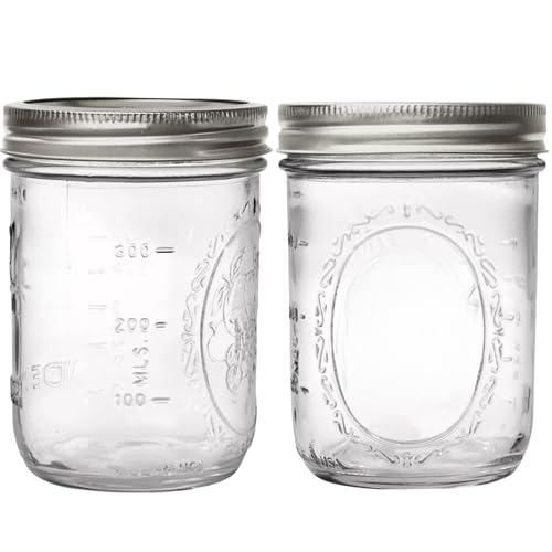 Wide Mouth Mason Jars 16 Oz (2-Pack) with Metal Airtight Lids & Bands, Glass Jars for Fermenting, Pickling, Preserving, Meal Prep, or DIY Decors and Projects
