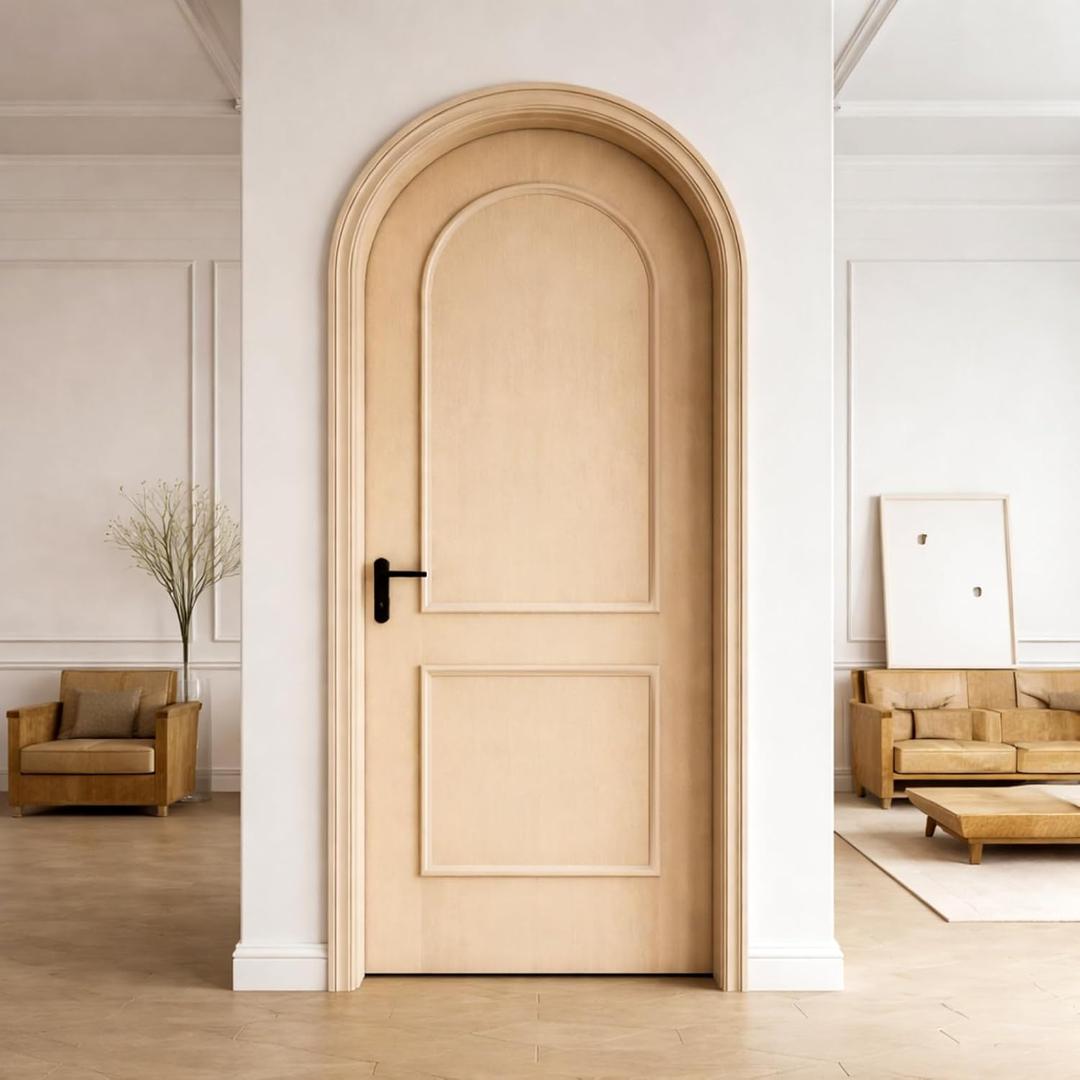 Colingmill 1 Set Peel and Stick Door Moulding Kit 3-Layer Premade Door Panels Molding Trim Self Adhesive 3D Trim for Mirror Window Frame Decor (Top 54" Arched Bottom 24" X 24")