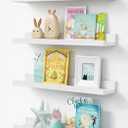 Forbena Floating Nursery Book Shelves for Wall, 24 Inches Long Wall Bookshelf for Kids Room, White Picture Ledge Shelf with Lip for Kid Toddler Child Childrens Bedroom Books (Solid Wood, Set of 4)