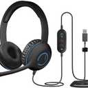 Cyber Acoustics Stereo USB Headset (AC-5008A), in-line Controls for Volume & Mic Mute, Adjustable Mic Boom for PC & Mac, Perfect for Classroom or Home