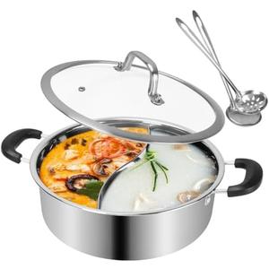 Shabu Hot Pot Stainless Steel,Chinese Induction Shabu Pot with Divider for Kitchen Cooker, Gas Stove (11 Inch)