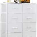 8-Drawer Dresser for Bedroom, Anti-Tip Tall Storage Organizer Chest of Drawers with Wooden Top and Metal Frame Fabric Bins for Closet, Living Room, Hallway, Entryway, White (11.8"D x 31.4"W x 36.3"H (8 Drawers))