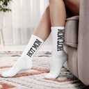 Hot Mom Themed Socks Crew Socks for Women Size 6-10, Cotton Blend Striped Athletic Style Funny New Moms Gifts Expecting Moms Pregnancy Gifts for Mother's Day Mom Birthday Present (White)