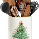 Christmas Utensil Holder, Christmas Tree Utensils Holder for Christmas Kitchen Decor, Xmas Cute Ceramic Utensils Crock for Rustic Farmhouse Indoor Kitchen Decorations