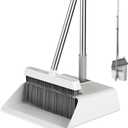 JOYMOOP Broom and Dustpan Set, Upright Standing Brooms for Sweeping Indoor, Light Weight Stainless Steel can be Hung on The Wall, Suitable for Pet Hair, Carpet, Floor (White)