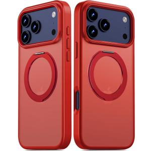 for iPhone 17 Pro Max Case Ultra-Magnetic 360 Spin Stand [Military Drop Protection] [Compatible with MagSafe] Shockproof Translucent Matte Slim Ring for iPhone 17 Pro Max Phone Case, Red