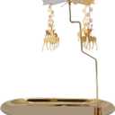 Golden Rotary Candle Holder with Tray Christmas Table Decorations Revolving Elk Tealight Candlestick Holiday Wedding Party Decor Christmas Spinning Candle Holder Deer Rotating Candlestick Set