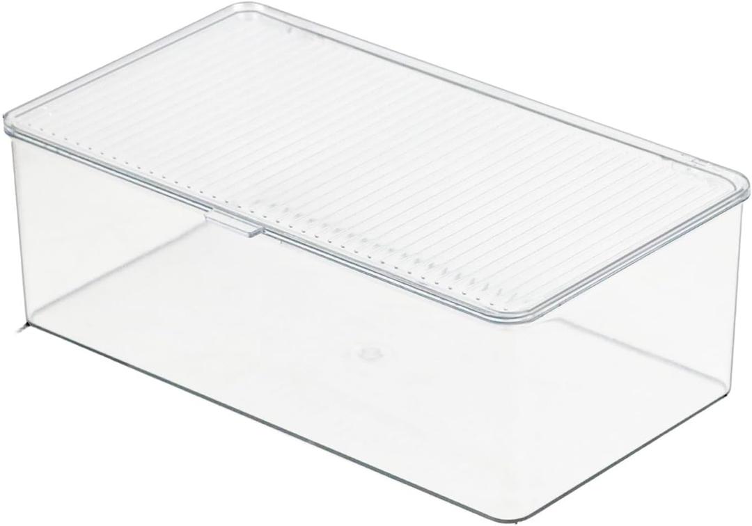 Clear Plastic Storage Bin with Lid, Makeup Holder, Fridge Organizer, Refrigerator Organizers and Storage, Small Container for Pantry, Office, Dresser, Bathroom, Kitchen, Snack (Medium)