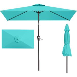 6.5' x 10' Rectangular Patio Umbrella Large Outdoor Market Umbrella w/UV Protection, Push Button Tilt and Crank Lift, Rectangle Table Umbrella for Garden, Deck, Pool, Patio, Aqua Blue, 6.5x13FT
