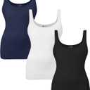 EUYZOU Womens Shapewear Tummy Control Squre Neck Seamless Compression Tank Tops for Women Slimming Body Shaper Camisole (X-Large, Round-black/White/Navy 3pk)