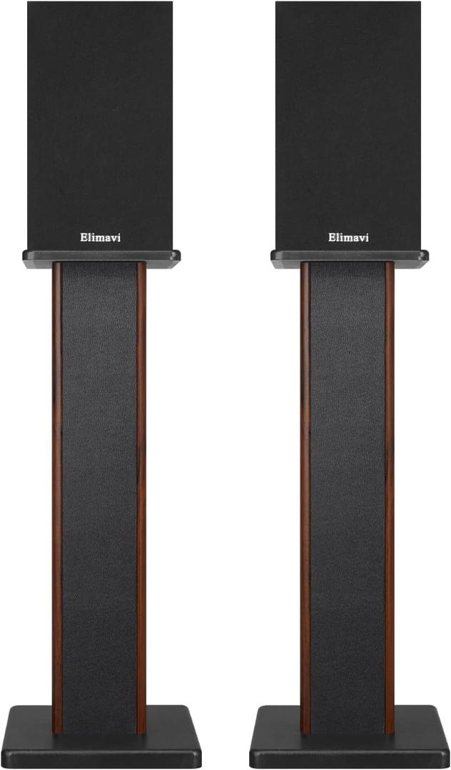 Elimavi Universal Floor Speaker Stands, 22.64 Inch Surround Sound Stands Supports 150LB, Non-Slip Pads & Cable Ties, for Bookshelf Speakers,Satellite Speakers,Studio Monitors, Easy Installation,Brown