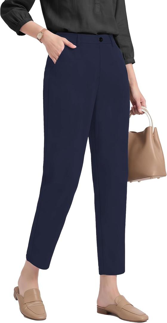Houmous Womens Cotton Barrel Pants 26" 28" Stretch Lounge Golf Travel Casual Slacks Belt Loops Pockets, XL