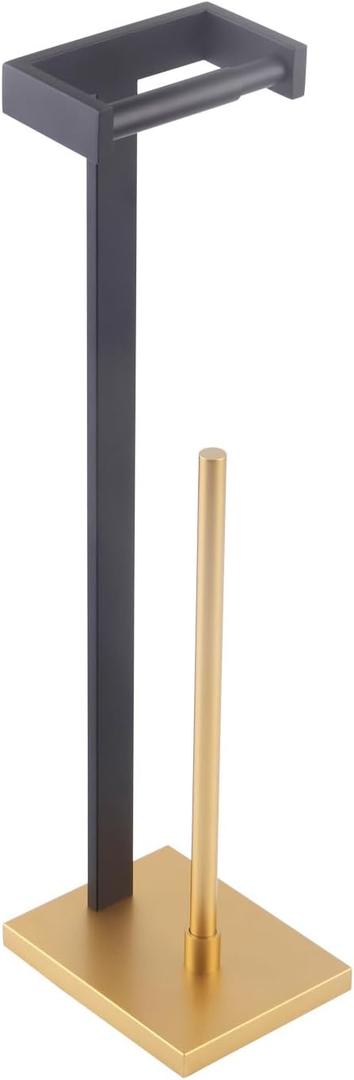 GERZWY Bathroom Free Standing Toilet Paper Holder Stainless Steel Tissue Roll Holder (Black & Gold) DZY005-BD