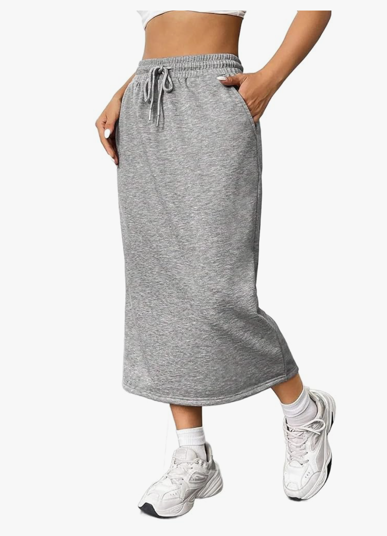 SOFIA'S CHOICE Women's Midi Skirt Drawstring High Waist Sweat Skirts with Pockets S