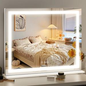 HNV 22.8"x18" Lighted Makeup Mirror with LED Lights, 3-Color Dimmable, Smart Touch Control, USB Charging Port, Tabletop or Wall-Mounted Vanity Mirror, White HNV 22.8"x18" Lighted Makeup Mirror with LED Lights, 3-Color Dimmable, Smart Touch Control, USB Charging Port, Tabletop or Wall-Mounted Vanity Mirror, White