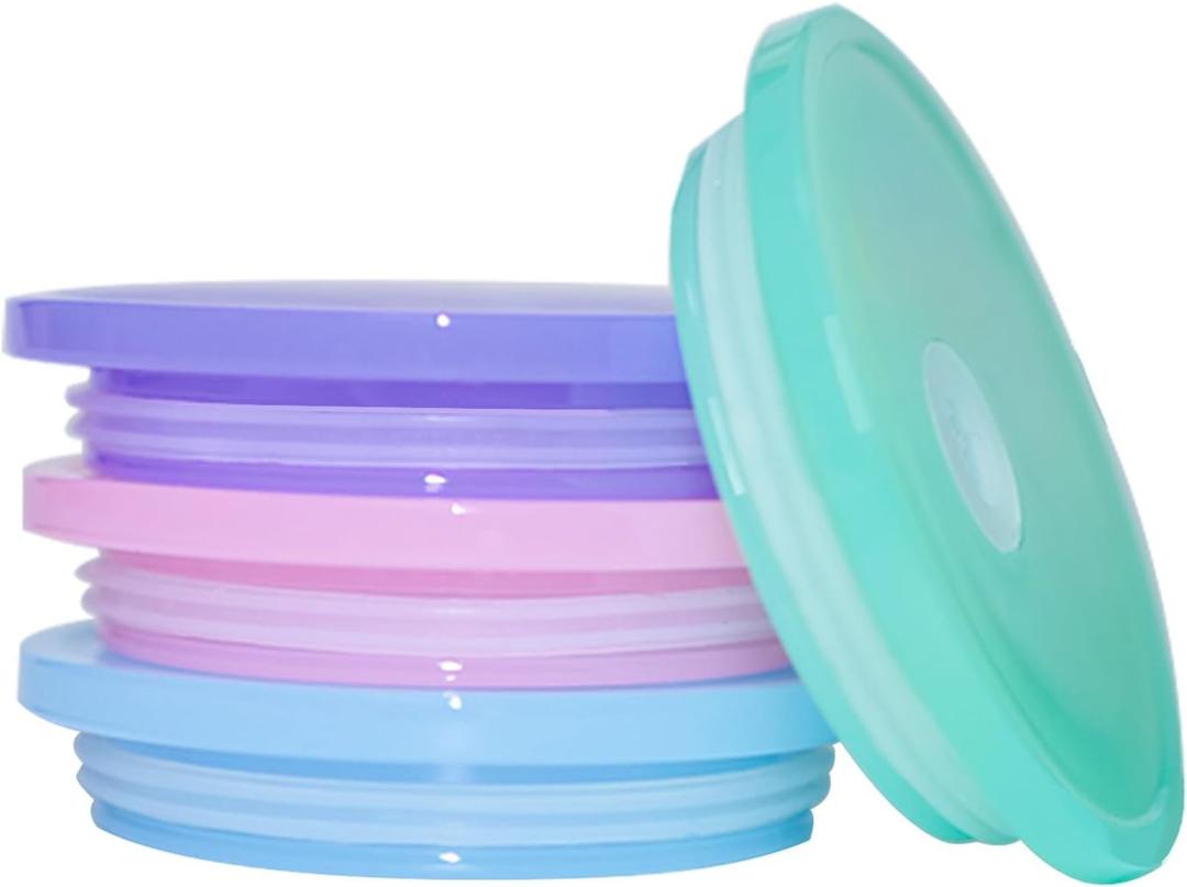 4 Pack Acrylic Lids for Glass Cups with Bamboo Lids and Straws, 2.75 inch/70 mm Acrylic Lids for 16 OZ Beer Can Cups with Wooden Lids, Replacement Canning Lids for 16OZ 20 OZ Glass (Multiple Colors)