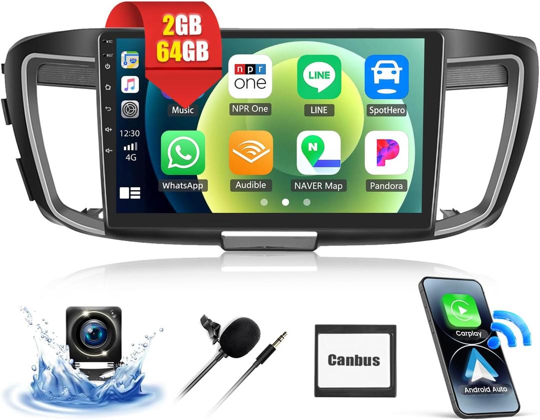 2G 64G Car Stereo for Honda Accord 9th 2.4L 2013 2014 2015 Android 13 Head Unit with CarPlay Android Auto 10.1" Touch Screen Car Radio with Bluetooth GPS Navigation WiFi FM HD Backup Camera + Canbus
