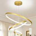 Gold LED Modern Chandelier, 3-Ring Pendant Light Fixture, Dimmable 3000K-6500K, Adjustable Hanging Ceiling Light Over Table for Dining Room, Kitchen Island, Living Room, Bedroom, Entryway