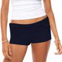 XBTCLXEBCO Womens Fold Over Shorts Y2K Low Rise Lounge Pajama Shorts Comfy Fitted Mini Pj Boxers Bottoms Sleepwear (L)