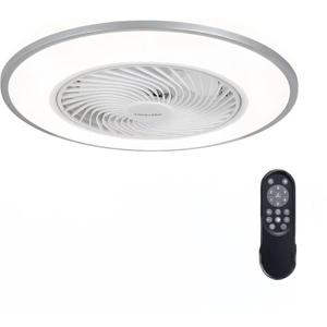 20'' Ceiling Fans with Lights, Low Profile Ceiling Fan with Light and Remote, Flush Mount Ceiling Fan with 6-Speed Reversible for Bedroom Living Room Kitchen (White+Silver)