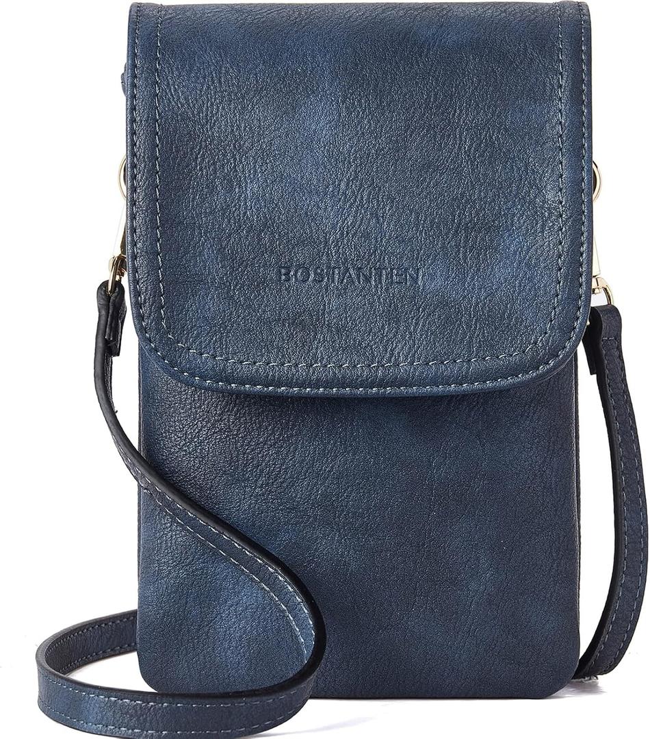 BOSTANTEN Vegan Leather Small Crossbody Bags for Women Designer Cell Phone Bag Wallet Purses Adjustable Strap (A-04-navy Blue)