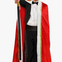 3 Pieces Halloween King Prince or Queen Robe Red Cloak Cape Crown Wand Costume Set with King Crown Headband Length 58 Size M/L