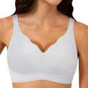 Wireless Bra Women Seamless Push Up Support Comfort V Neck Full Coverage Sleep T-Shirt Everyday Bras, Medium, Blue