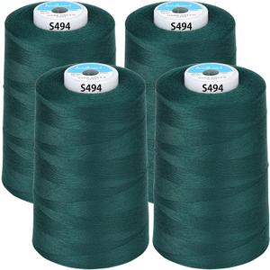 Simthread All Purpose Sewing Thread from 100% Spun Polyester for Serger, Overlock, Merrow, Quilting Sewing 4 Big Cones of 5000M (5500 Yards) Each - 40S/2 Dark Green