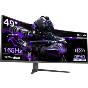 49 Inch Curved Gaming Monitor, Dual FHD 5120 * 1440 32:9 Ultra-Wide Screen, 165Hz Refresh Rate, 1500R Curvature, AMD Free Sync, 120% sRGB, Height Adjustable Stand, HDMI 2.1, DP 1.4