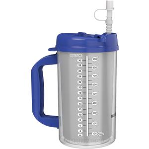 32 oz Double Wall Insulated Hospital Mug - Cold Drink Mug - Large Carry Handle - Includes Straw (1, Blue)