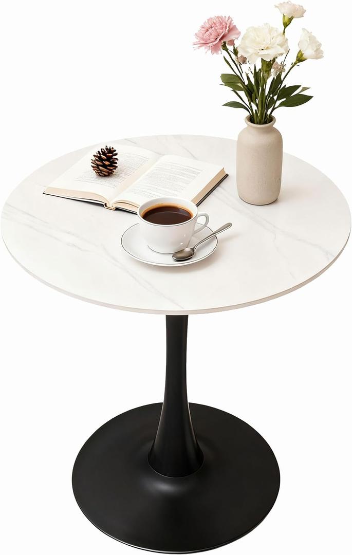 27.6" Round Dining Table with Marble Top and Iron Base - Modern & Elegant Design for Home & Restaurant Use Living Room, Caf Coffee Table