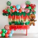 3 x Christmas Balloon Arch Kit with Gingerbread Man, Candy Cane, Peppermint Balloons - Red, Green, Gold Garland for Holiday Party Decorations