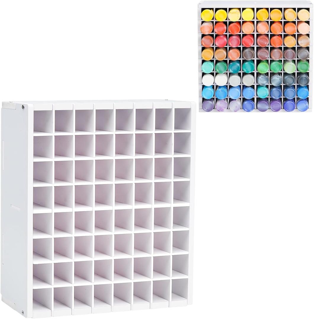 64 Grids Craft Paint Storage Organizer, Wall-mountable Paints Holder, Stackable Paint Bottle Rack Stand for 2oz Acrylic Craft Paints