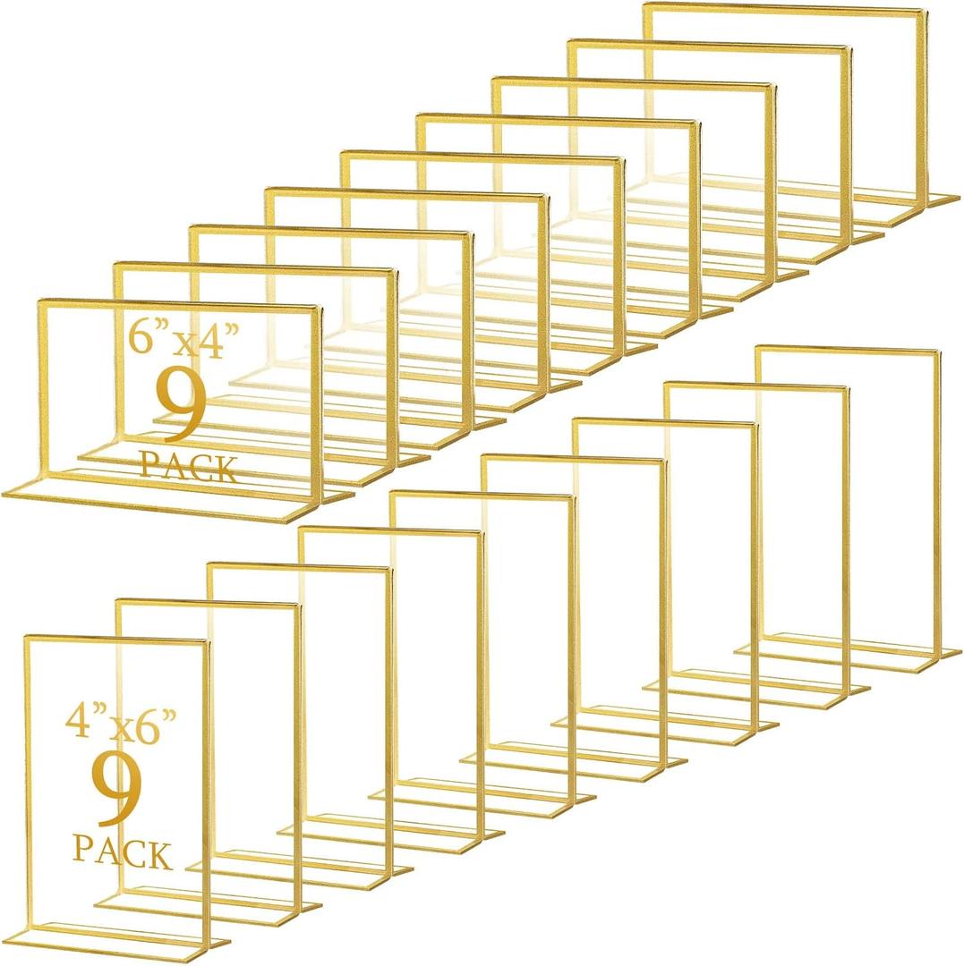 Hoteam 18 Pack Frame Acrylic Sign Holder Table Number Holders Wedding Sign Double Sided Picture T Shape Vertical Clear Stand for Restaurant Menu Home Photo Display (Horizontal, Vertical, 4 x 6 Inch)