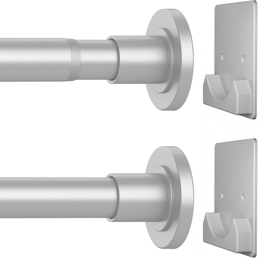 CorkLatta Matte Silver Shower Curtain Rod,1 Inch Diameter Stainless Steel Adjustable Spring Tension Rods 32 to 68",with Holders,Anti-Slip,Curtain Rods No Drilling(1 Pack)