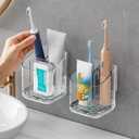 Toothbrush Holders for Bathrooms, 3 Slots Detachable Electric Toothbrush Holder Wall Mounted with Divider, Removable Tooth Brush and Toothpaste Holder Organizer for Bathroom/Kitchen/Office (Clear*2)