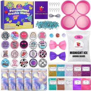 MUBYOK M436 Car Freshie Supplies Starter Kit with 1LB Scented Aroma Beads,4 inch Circle Silicone Molds and CardStock(Make 5 Freshies)