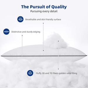 HYLEORY Bed Pillows King Size-Cooling Hotel Collection Pillows, Fluffy Down Alternative Filled Firm Sleeping Pillow for Side/Back/Stomach Sleepers, White (1 piece)