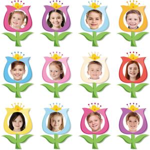 JarThenaAMCS 45 Pcs Spring Tulip Floral DIY Cutouts Colorful Flower Shape Paper Cutting Bulletin Board Decoration with 100 Pcs Glue Points for Party Classroom Home Photo Crafts