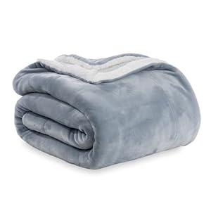 Berkshire Blanket-Sherpa Fleece Blanket, Warm and Soft Loftmink Reversible Blanket for Bed, Sofa and Travel, Polar Blue, 60 in x 90 in