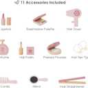 Leeshyah Kids Vanity Set for Little Girls with Touch-Button 3-Color Light Mirror, Wooden Pretend Play Makeup Table with 11 Accessories, Toddler-Sized Beauty Desk for Ages 3+, 14 inches x 21.7 inches x 34.6 inches
