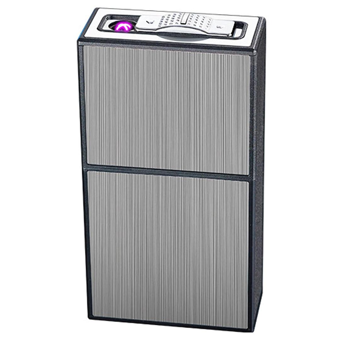 OLDENDO Cigarette Case with Lighter, 20 Capacity Portable Cigarettes Box Holder Dual Arc Lighter 2 in 1 USB Rechargeable Flameless Windproof (Black)