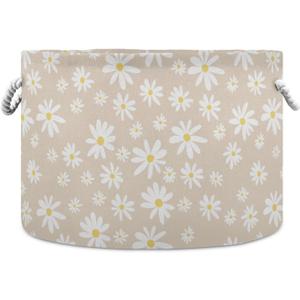 Burbuja Daisy on Beige Round Storage Basket with Cotton Rope Handles, Laundry Basket for Blankets, Nursery, Living Room Decoration