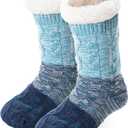 Anlisim Women Slipper Socks Non Slip Fuzzy Fluffy Thick Warm Cabin Cozy Comfy Soft Fleece Home Grips Socks (One Size, Gradient Blue)