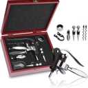 Wine Bottle Opener Gift Set - 8 PCS Corkscrew Opener with Wood Case, Stainless Steel Opener Kit for Birthdays & Weddings