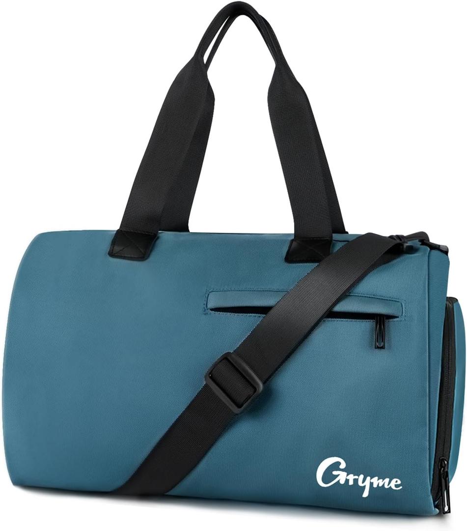 Gryme 15 Inch Small Gym Bag with Shoe Compartment and Wet Pocket, Mini Duffle Bag for Men & Women, Small Sports Bag for Travel Carry On, Swimming, Workout, Weekender Overnight (Blue-15x9x8.7in)