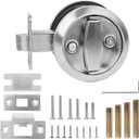 Round Pocket Door 304 Stainless Steel Flat Door Knob-Fits 1-3/16" to 1-3/4" Thick Doors, Flush Mount Handle for Bathroom & Bedroom, Easy Install (Multi-Size Screws Included)