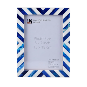 Handicrafts Home 5x7 Blue Picture Frame– Handmade Chevron Bone Inlay Photo Frame for Coastal Home Decor, Modern Nautical Wall Decor, Winter & Christmas Decor, Boho Shelf Styling, Rustic Farmhouse Decor & Bedroom, Desk & Living Room Picture Frame