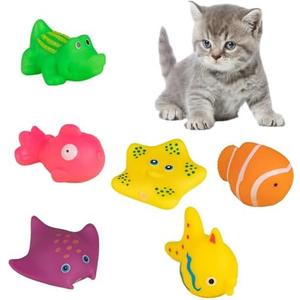 Sndperiexam 6Pcs Colorful Pool Cat Interactive Toy, Cat Floating Water Toy, Pet Kitten Swimming Bathing Fish Toy, Sensory Toys for Indoor Cats to Self Play