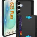 Pilaru for Samsung Galaxy S25 Plus Case with Card Holder and (2 Pcs) HD Screen Protector, Slim Heavy Duty Dual Layer Shockproof Design & Hidden Card Slot Wallet Case for Galaxy S25+ -Black